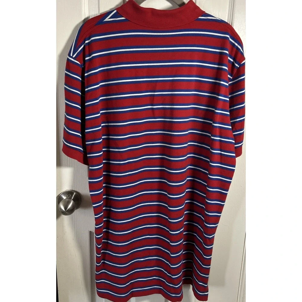 VINTAGE‎ Polo Ralph Lauren Golf Logo Red Blue White Stripe Size L 100% Cotton